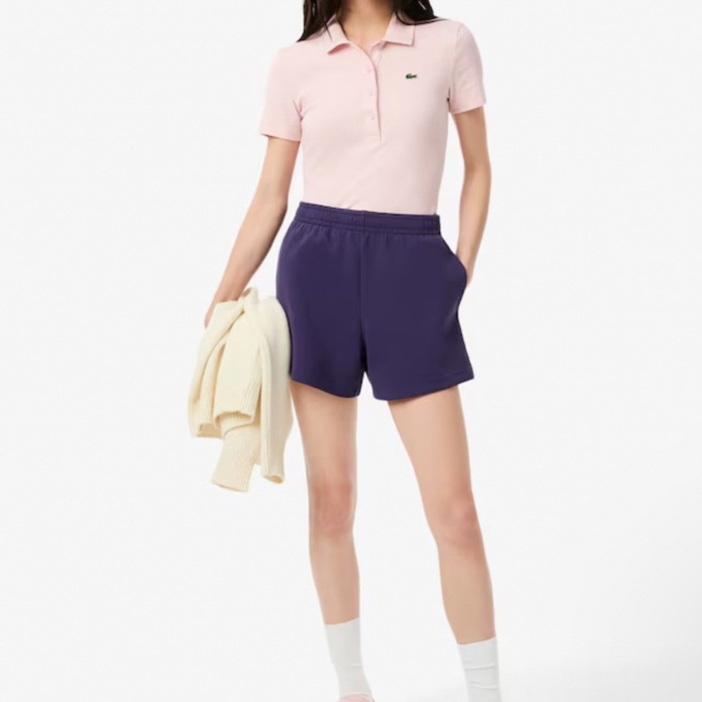 Lacoste Double Face Pique Shorts Womens 8 Purple NEW GF6901 Cotton Blend Stretch